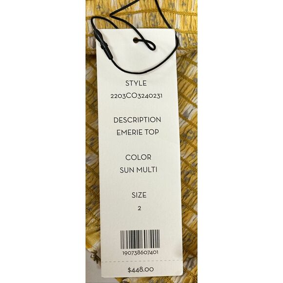 VERONICA BEARD Emerie Smocked Crop Top in Yellow NWT Size 2 - Picture 8 of 9